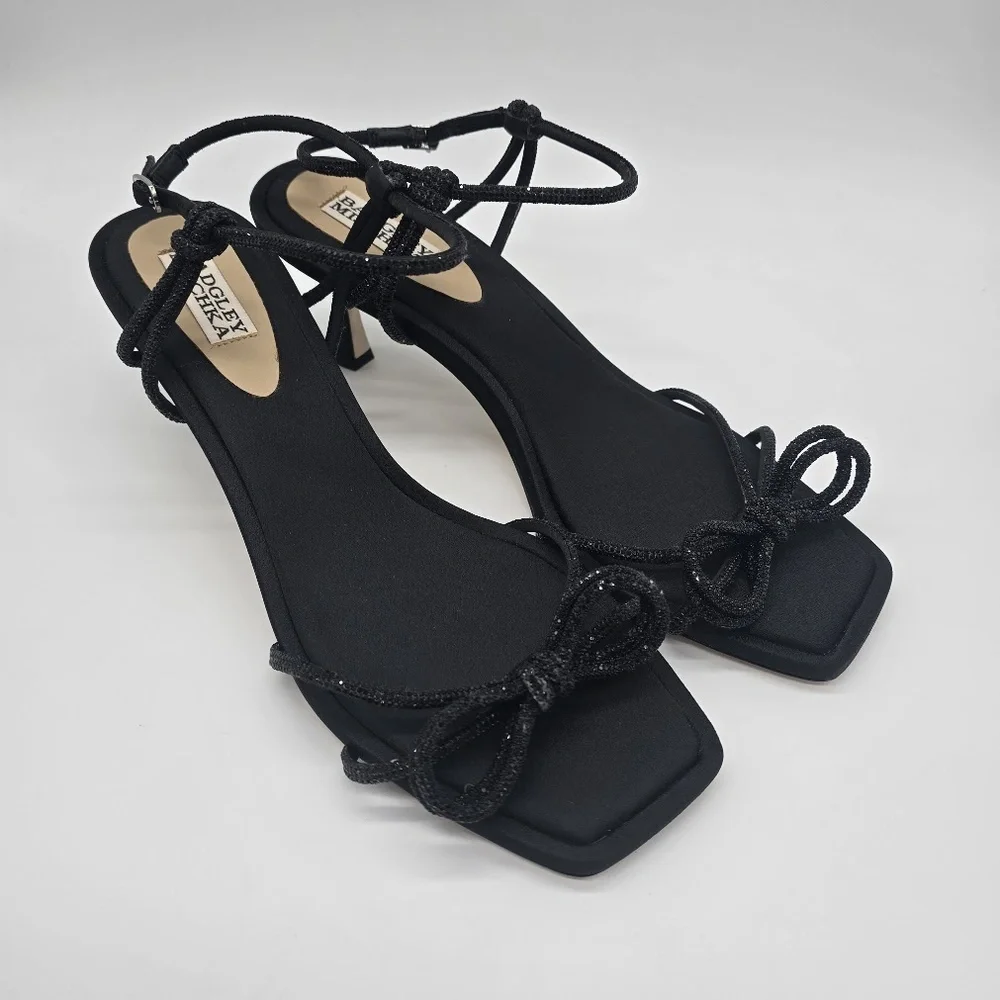 Badgley Mischka Crystal Bow Kitten Heel Sandals Black 10